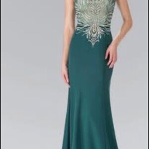 Elegant Teal Embellished Evening Gown